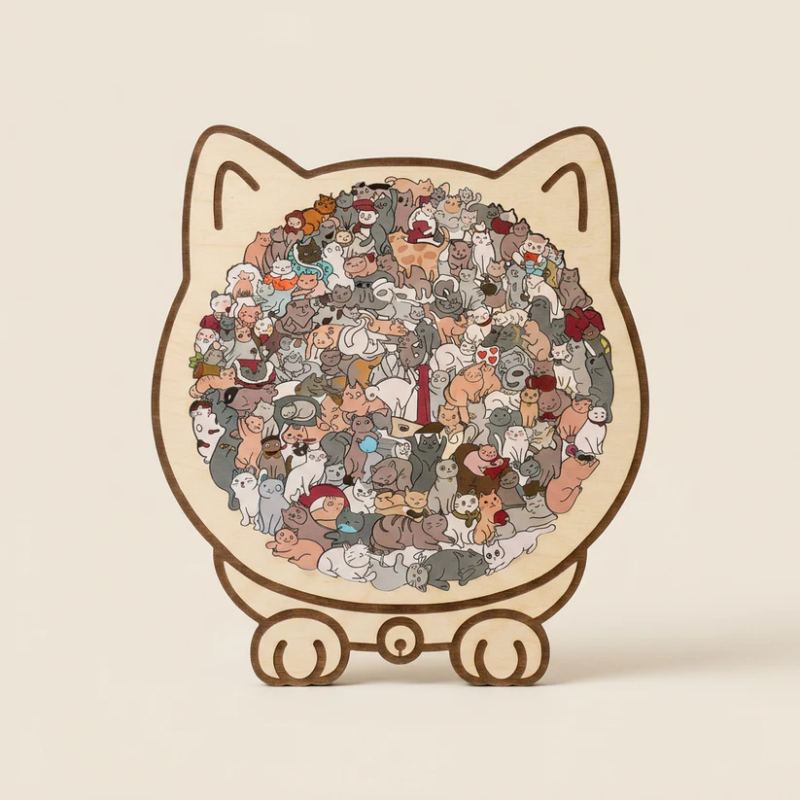Cat-Shaped Wooden Jigsaw Puzzle – Premium Craft, Stress-Relief & Home Decor