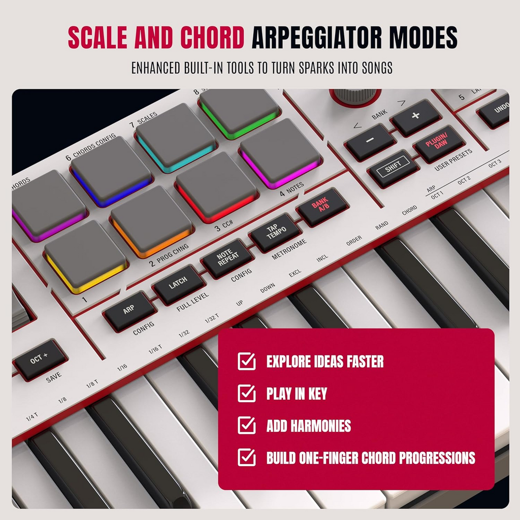 Ultra-Portable MIDI Keyboard with RGB Pads, Chord Mode & Real-Time Control Interface