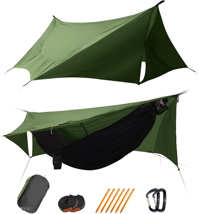 4-in-1 Ultralight Camping Hammock with Mosquito Net & Rainfly – All-Weather Shelter System