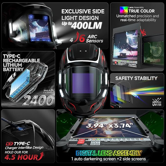 Advanced Auto-Darkening Welding Helmet with True Color Clarity & Motion LED Control