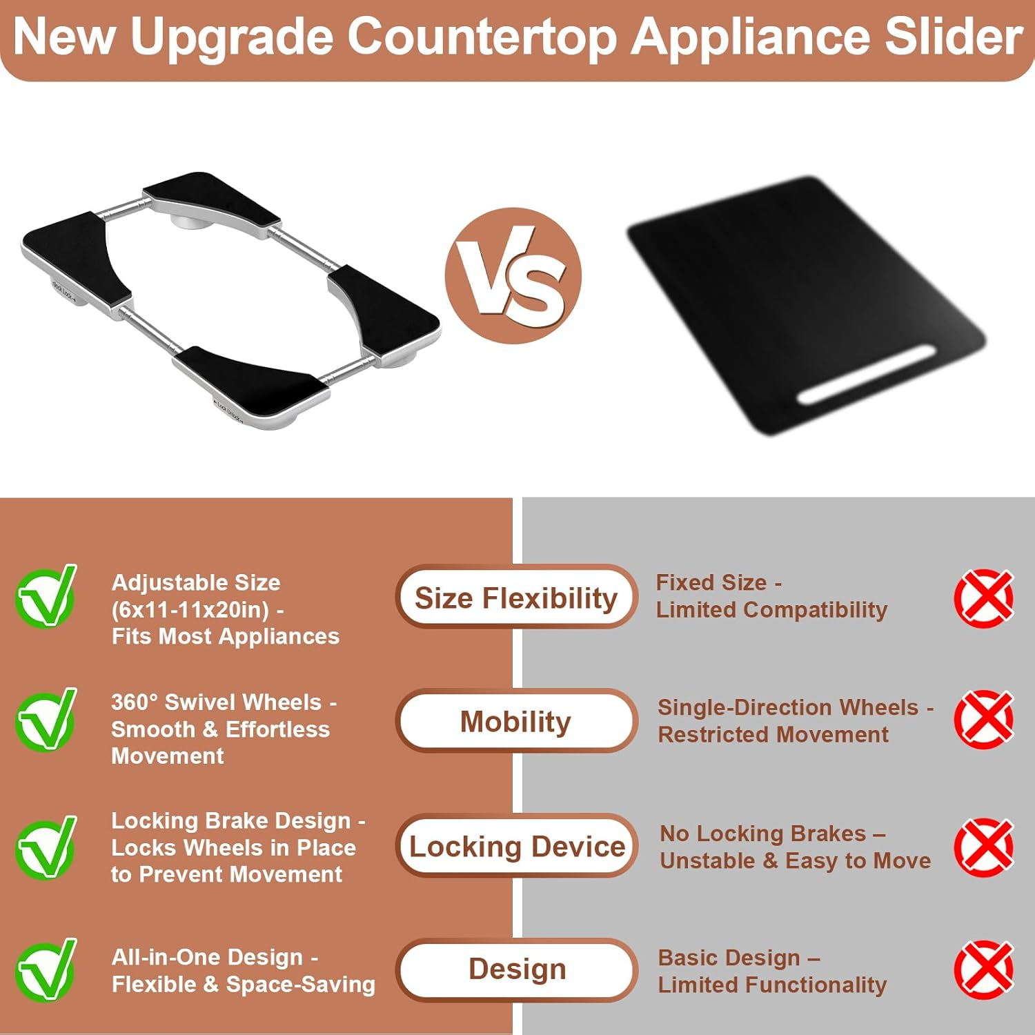 Space-Saving Appliance Slider Tray – Adjustable, Locking Wheels, Heavy Duty Support
