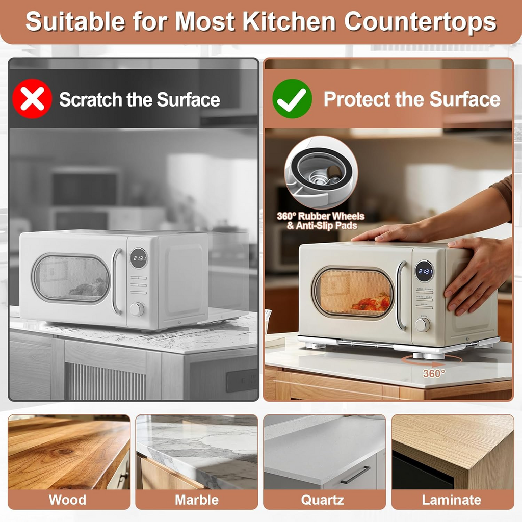 Space-Saving Appliance Slider Tray – Adjustable, Locking Wheels, Heavy Duty Support