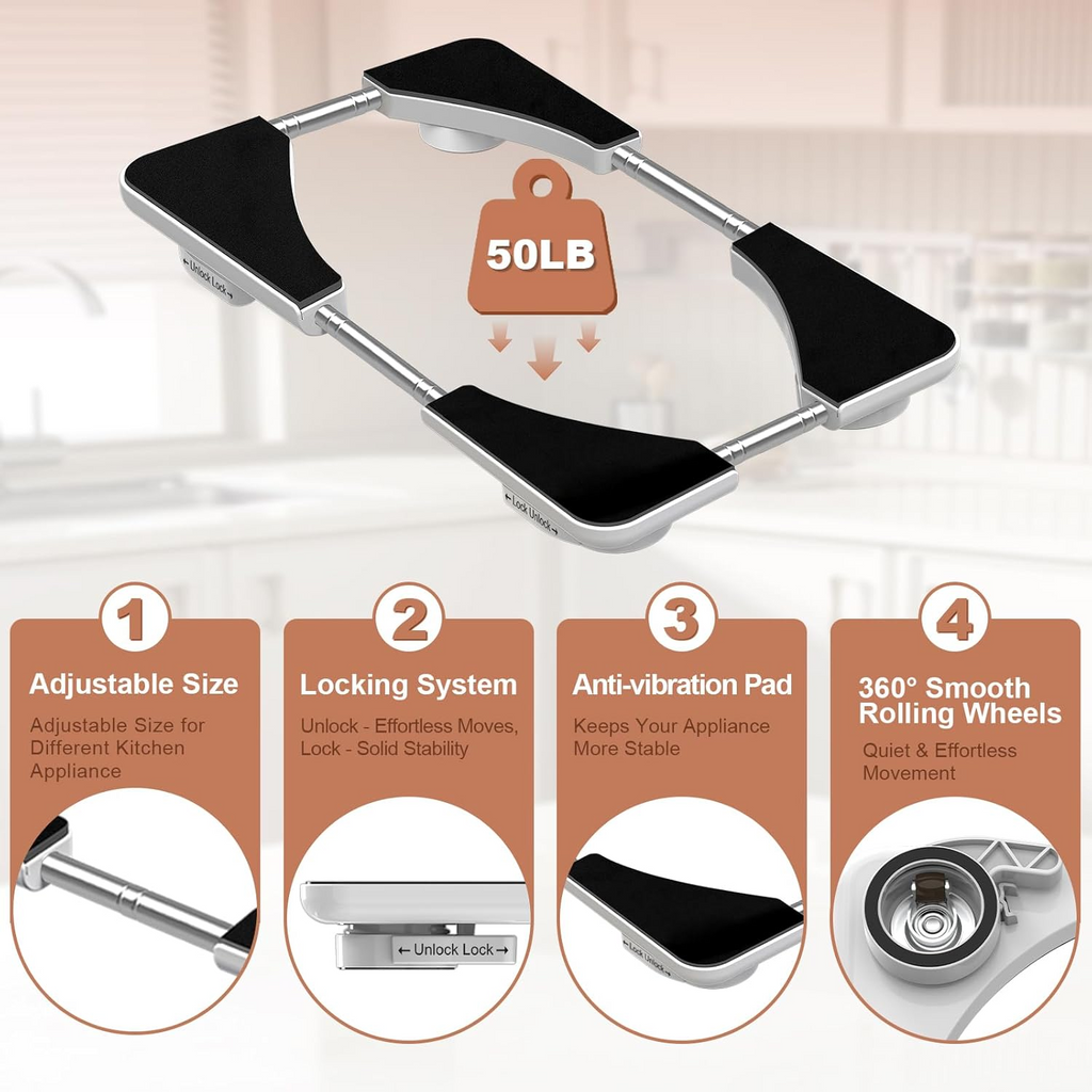 Space-Saving Appliance Slider Tray – Adjustable, Locking Wheels, Heavy Duty Support