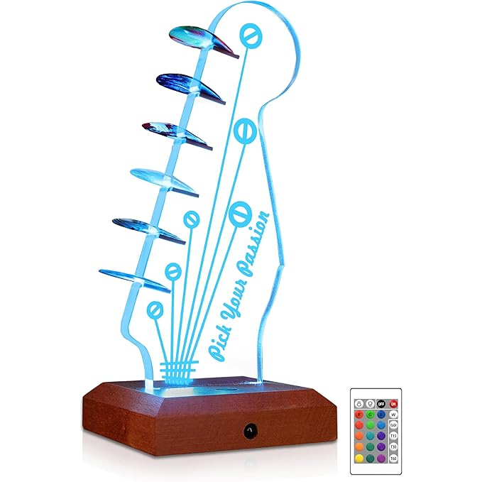16-Color LED Guitar Pick Display Stand | Wooden & Acrylic Light-Up Art Decor