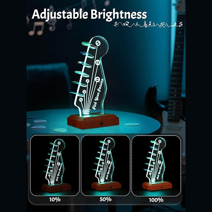 16-Color LED Guitar Pick Display Stand | Wooden & Acrylic Light-Up Art Decor