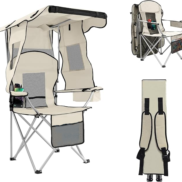Foldable Camping Chair with Sun Shade Canopy – Lightweight, Portable Outdoor Comfort