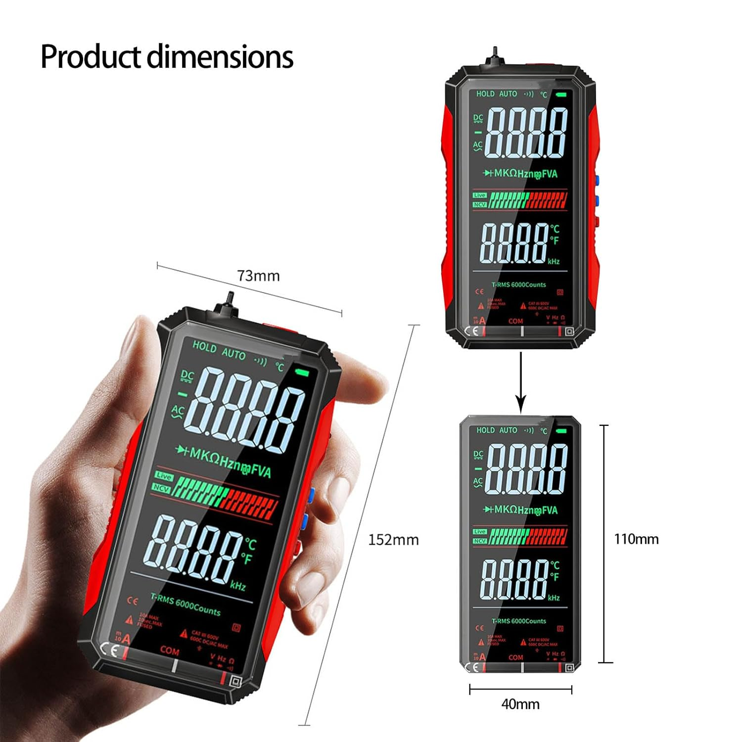Professional Auto-Ranging Multimeter with Color Display & True RMS Precision