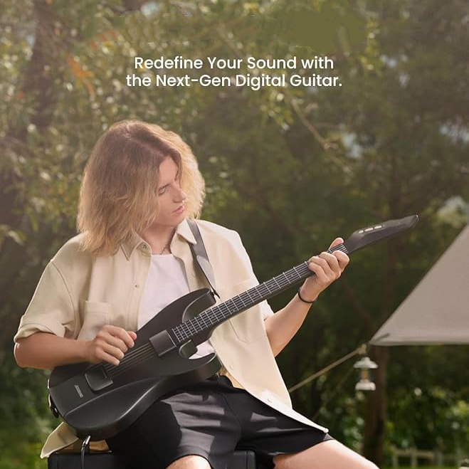 Portable Smart Guitar with Silent Play, Silicone Strings & Built-in Drum Loops