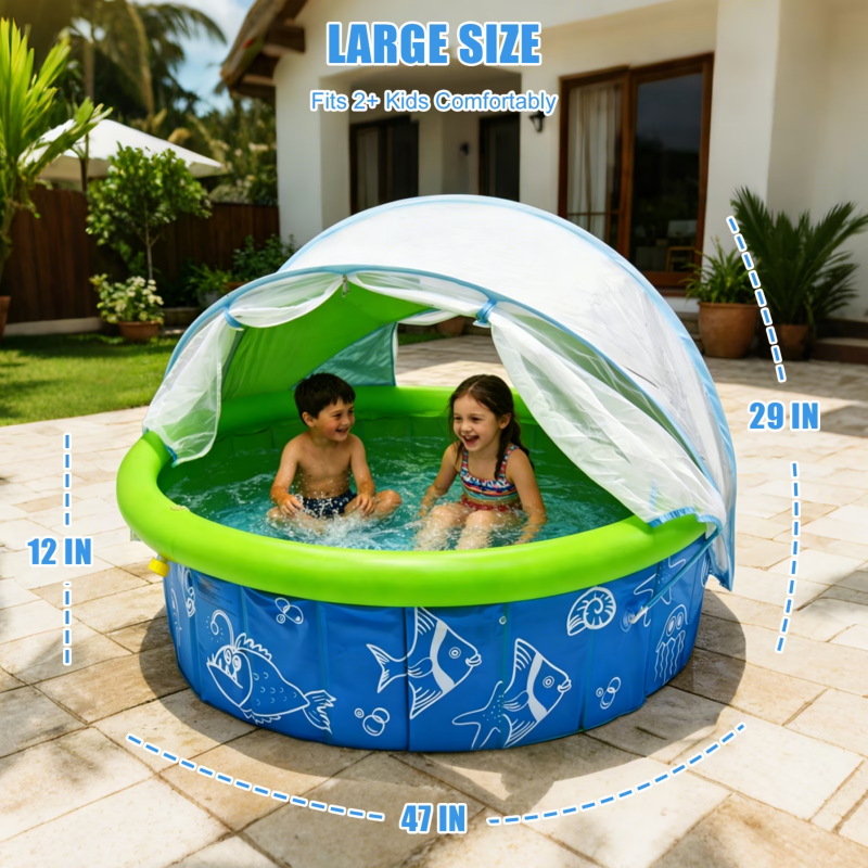 Portable Toddler Pool with Canopy Cover & Fun Water Spray
