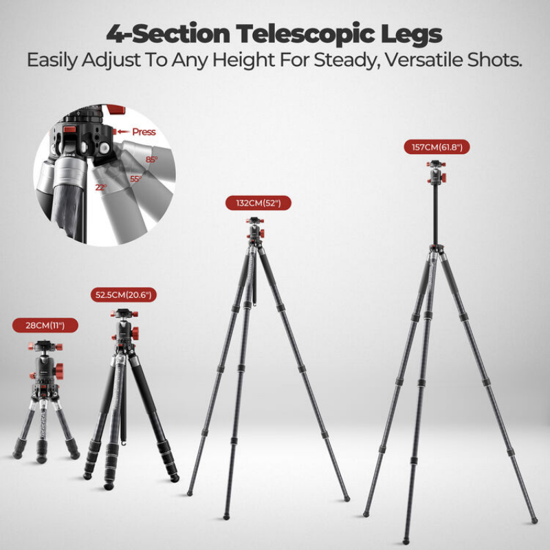 5-in-1 Carbon Fiber Tripod with Multi-Mode Shooting Flexibility