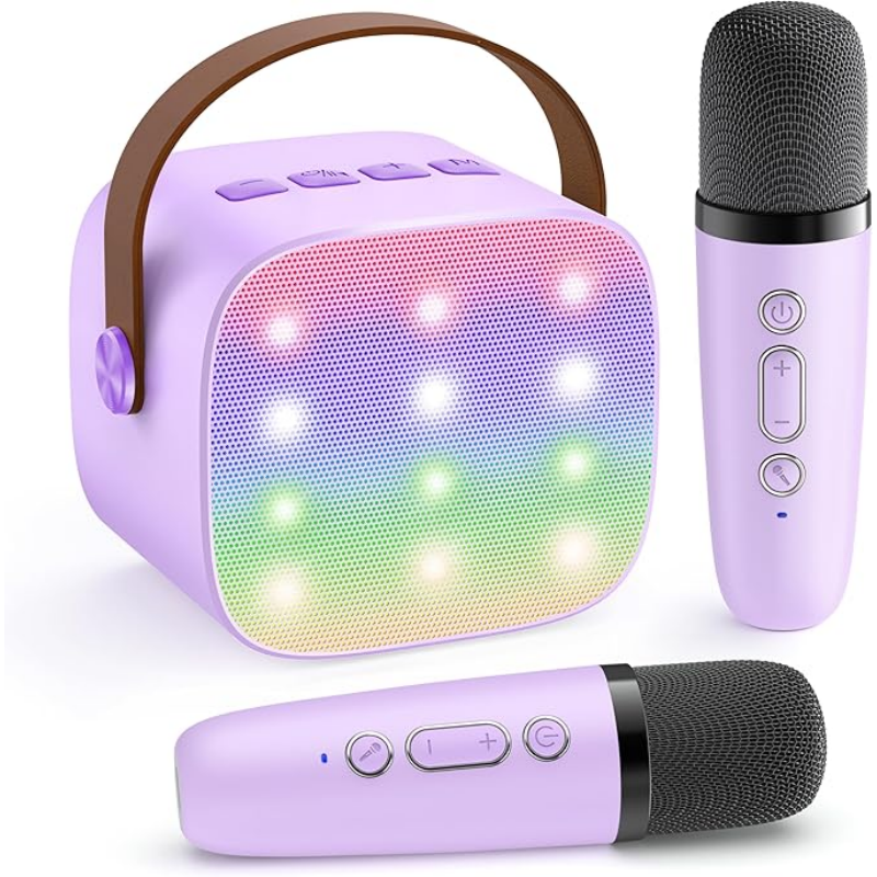 Compact Bluetooth Karaoke Speaker with 2 Wireless Mics for Family Fun