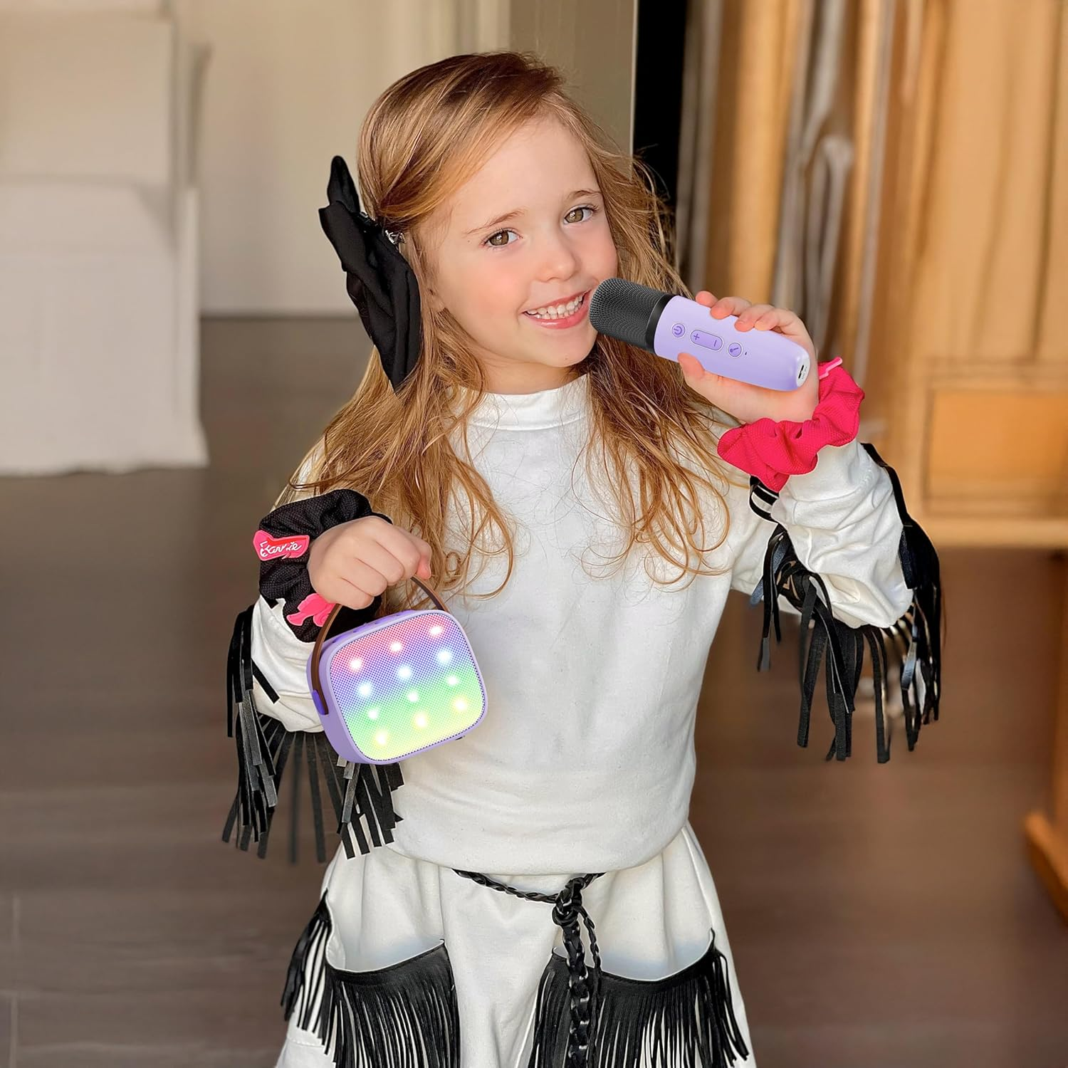 Compact Bluetooth Karaoke Speaker with 2 Wireless Mics for Family Fun