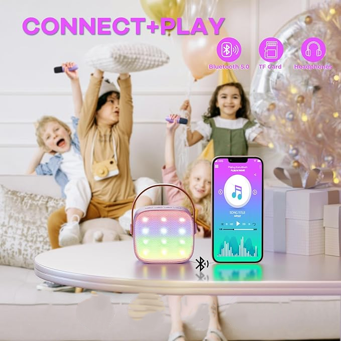 Compact Bluetooth Karaoke Speaker with 2 Wireless Mics for Family Fun