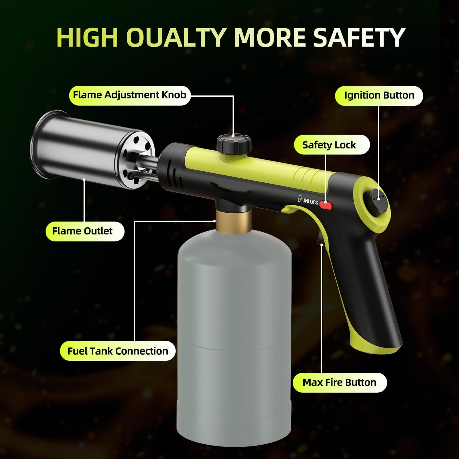 Instant High-Heat Propane Torch – One-Touch Ignition, Adjustable Flame & Built-In Safety Lock