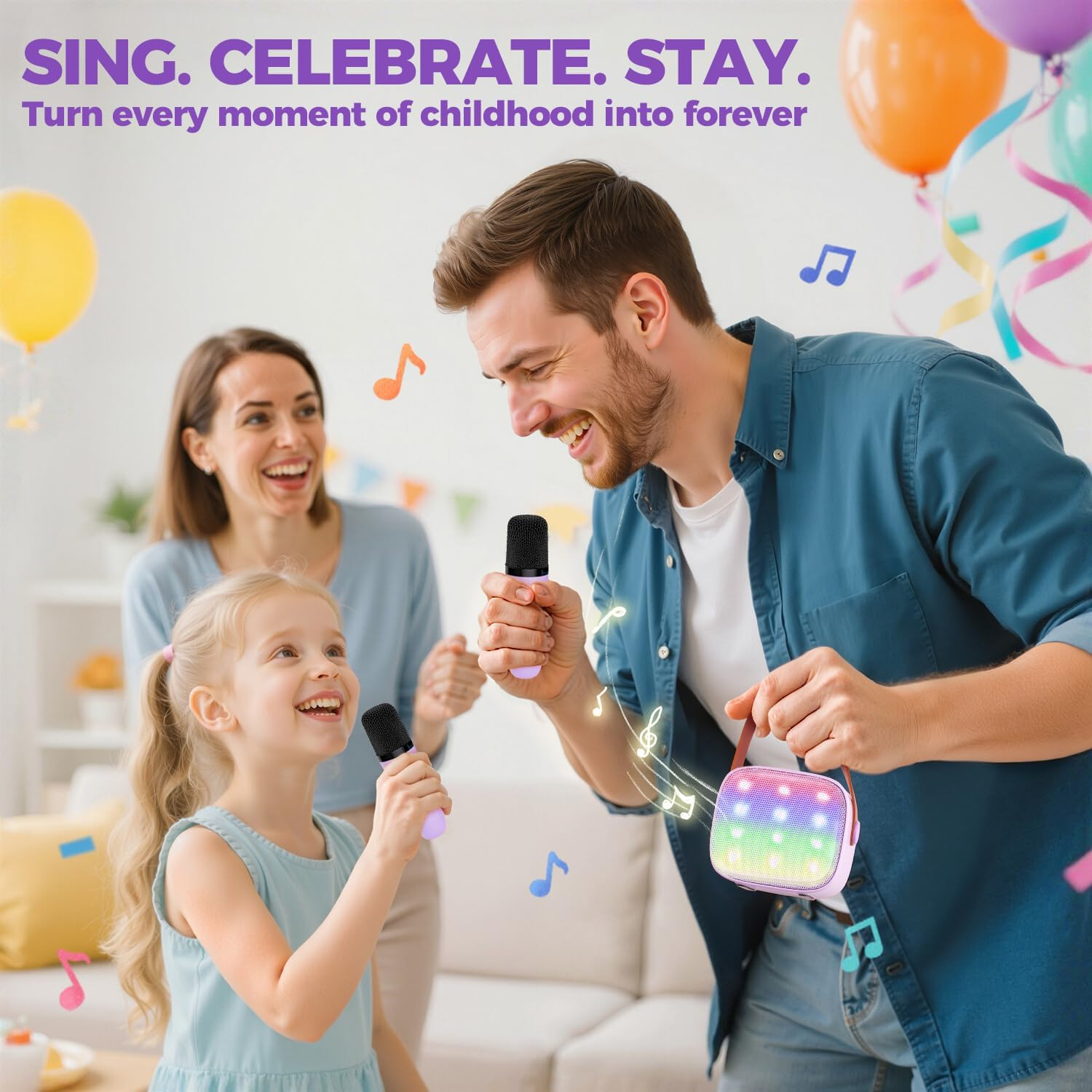 Compact Bluetooth Karaoke Speaker with 2 Wireless Mics for Family Fun
