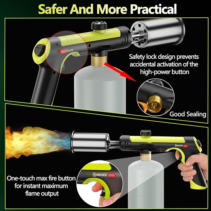 Instant High-Heat Propane Torch – One-Touch Ignition, Adjustable Flame & Built-In Safety Lock
