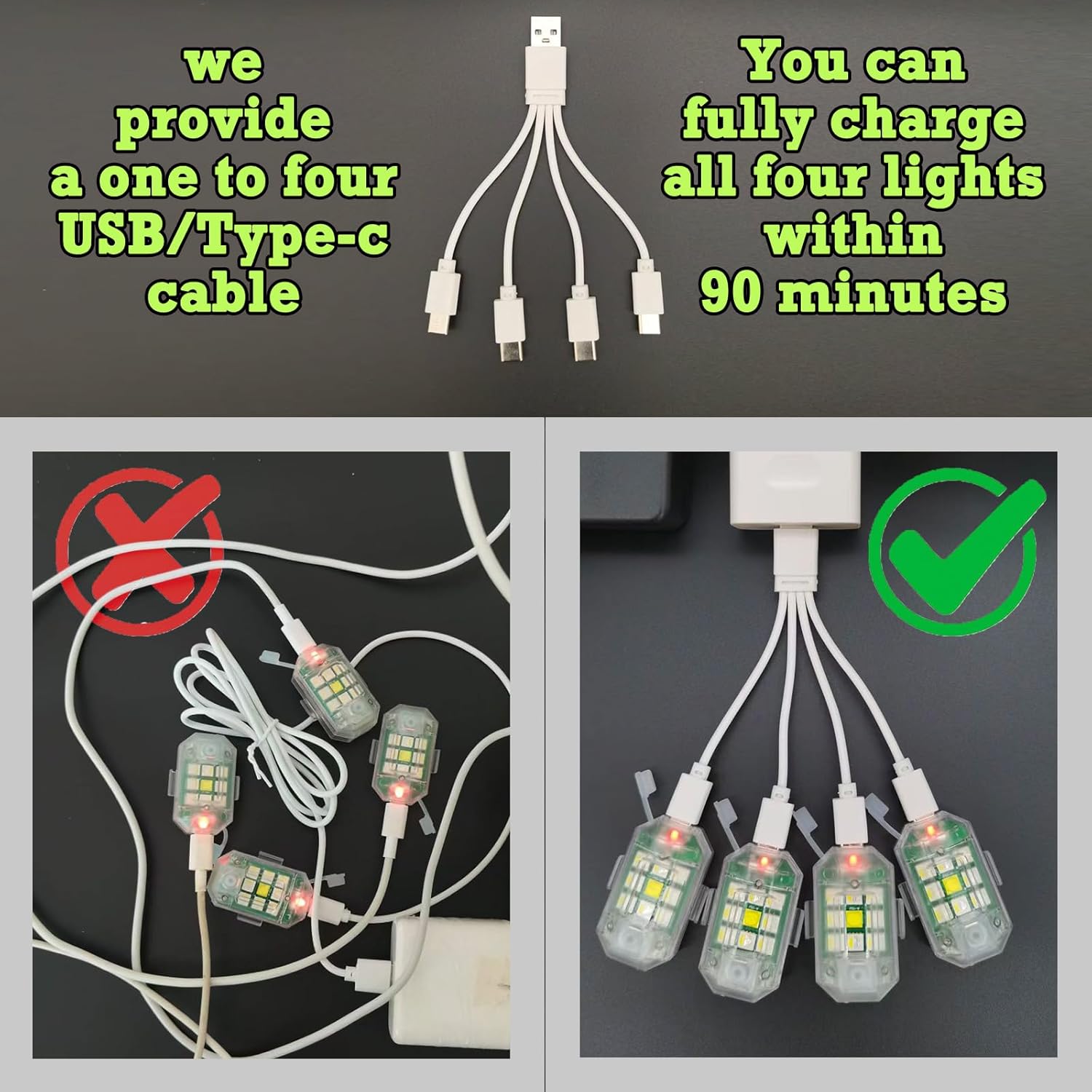 Wireless RGB LED Strobe Warning Light Set
