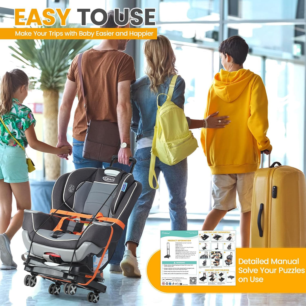 Foldable Car Seat Travel Cart – Universal Wheels, 110lb Capacity, Compact Storage