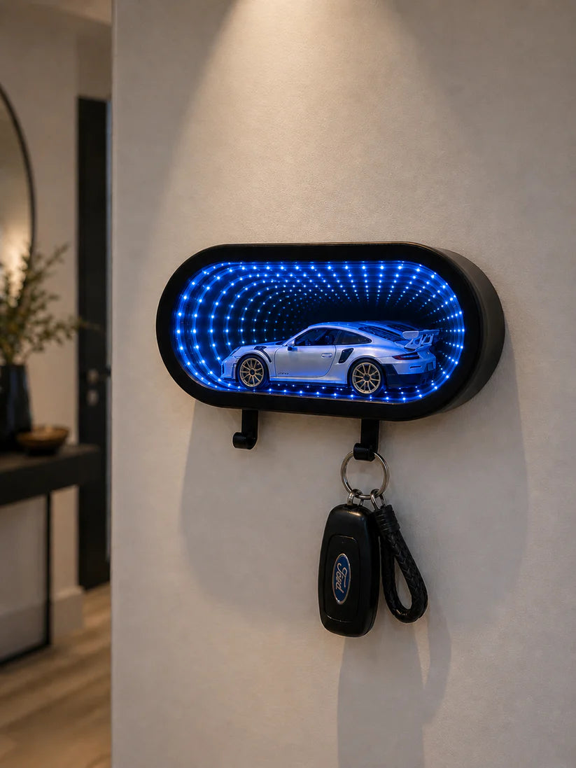Infinity Mirror Key Holder – LED Wall Organizer for Keys & Decor