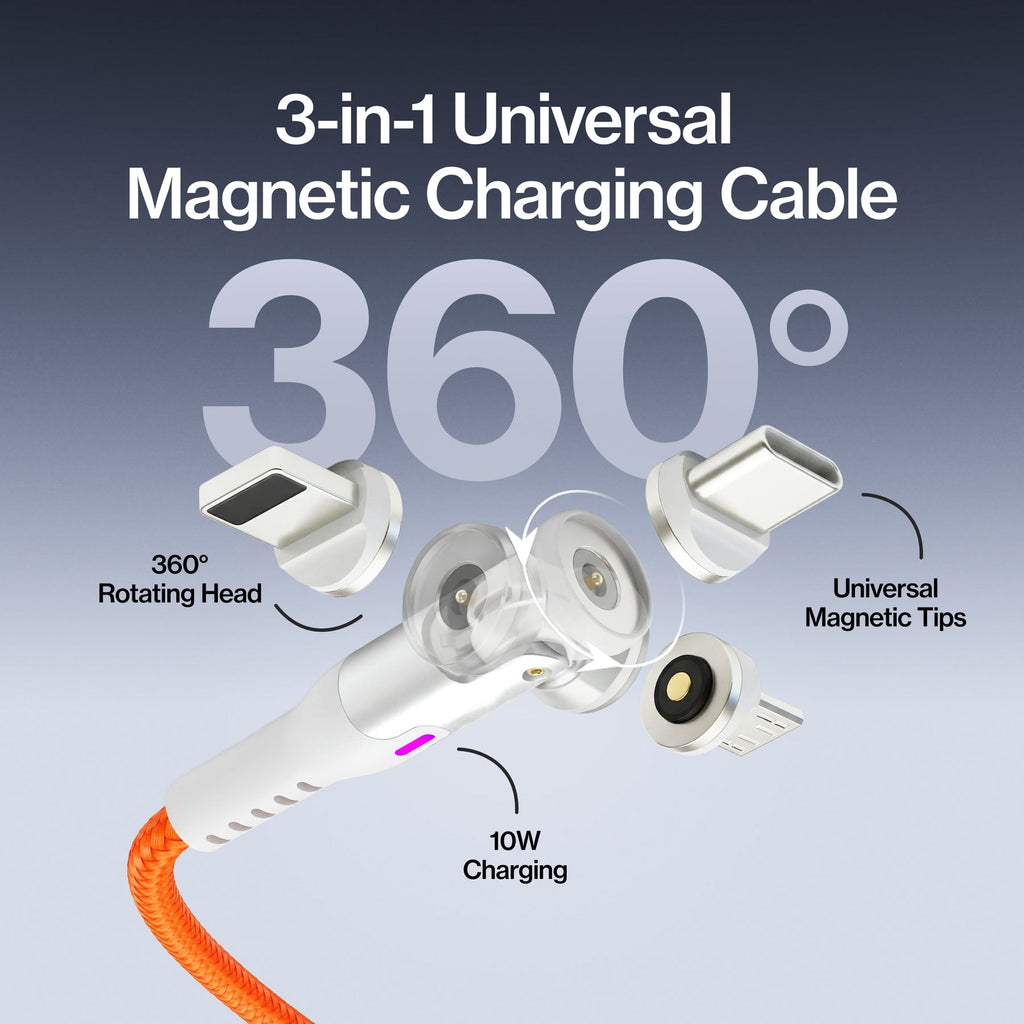 3-in-1 Universal Magnetic Charging Cable – 360° Swivel Fast Charging Cord for All Smartphones