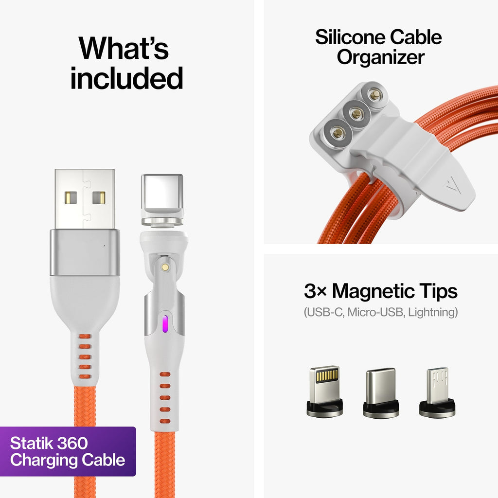 3-in-1 Universal Magnetic Charging Cable – 360° Swivel Fast Charging Cord for All Smartphones