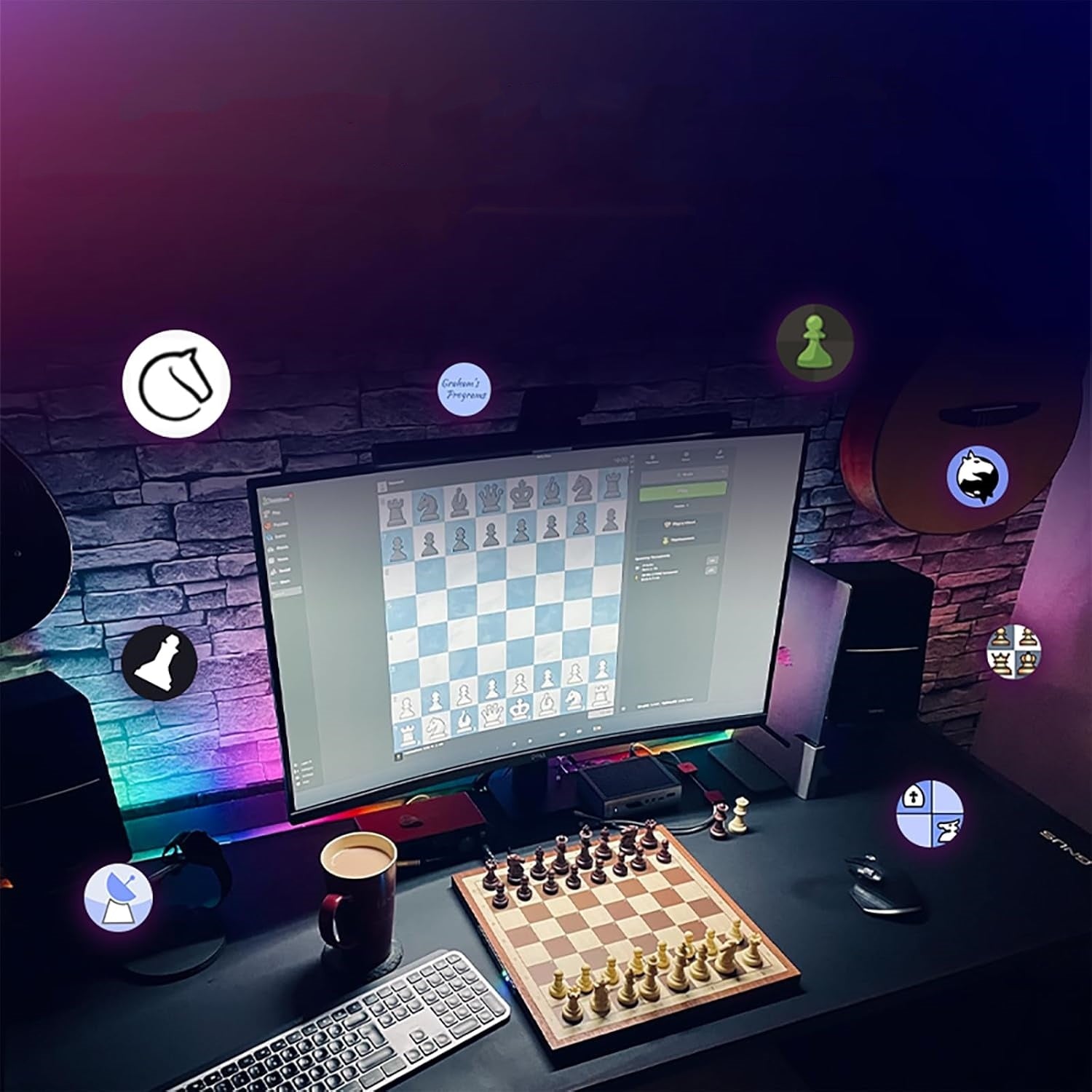 Electronic Chess Game Console with Touch-Sensor Board and LED Sound Effects