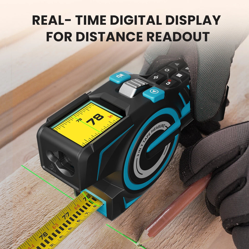 3-in-1 Digital Laser Tape Measure – Bluetooth Electronic Measuring Tool with LCD Display