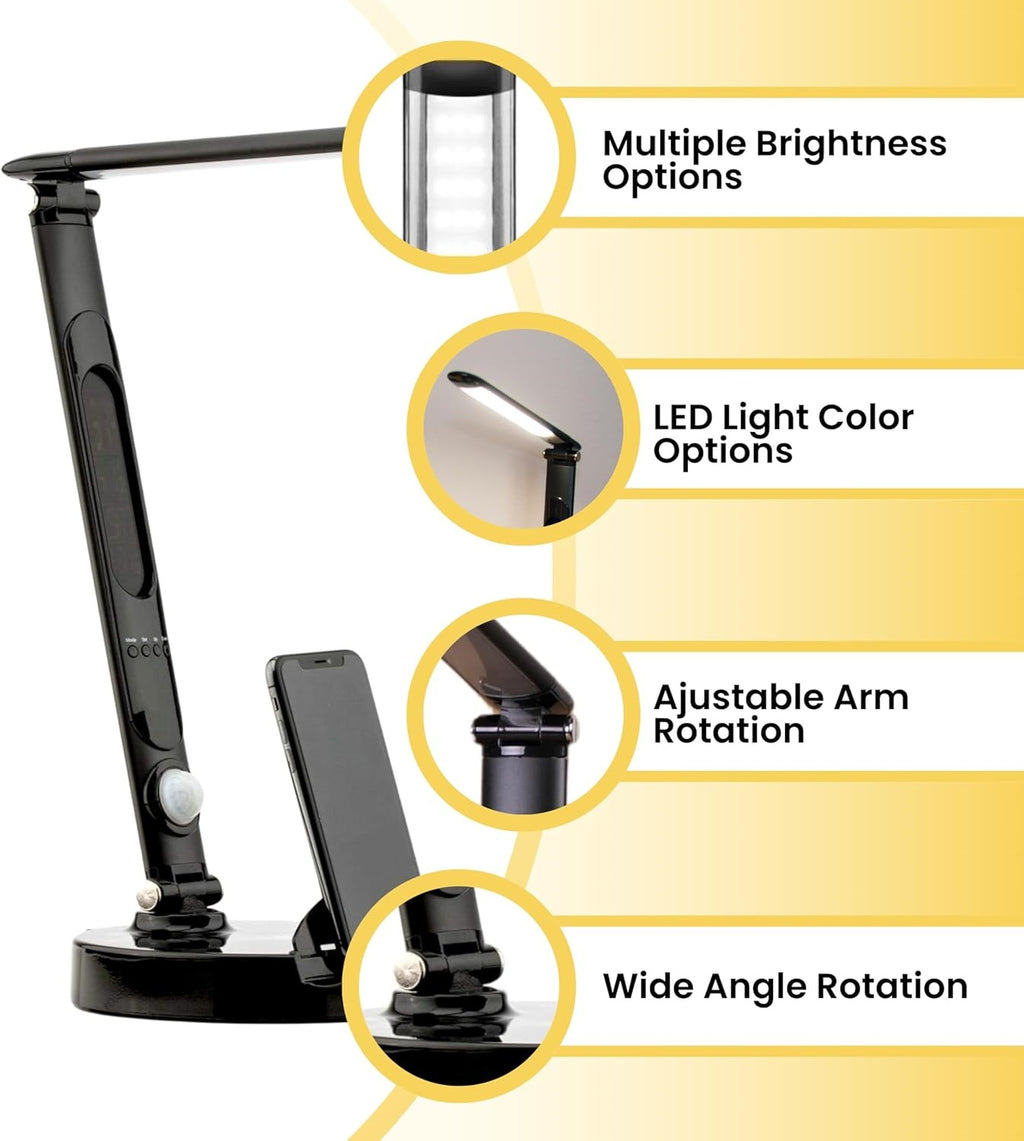 Smart LED Desk Lamp with Universal Charging Dock – Multi-Functional Wireless Charger Lamp with Calendar Display