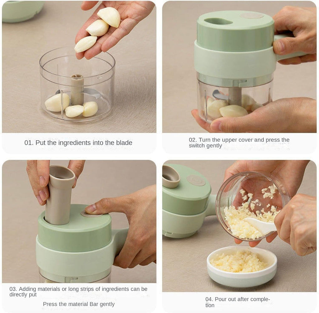 Handheld Wireless Electric Vegetable Cutter – 4-in-1 Food Processor for Garlic, Chili, and Veggies