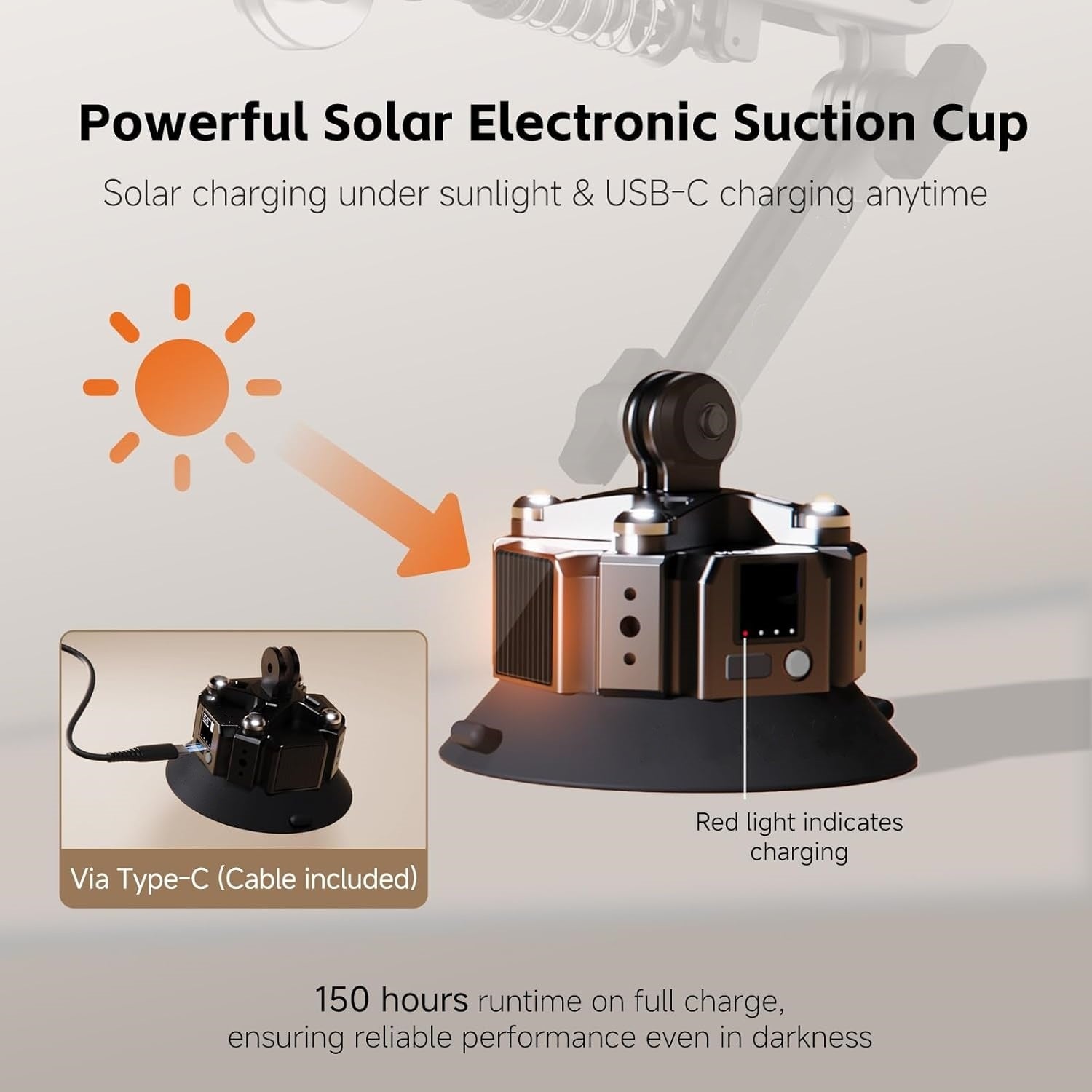 Solar-Powered Suction Camera Mount – Self-Charging Wireless Stabilization System for Cameras