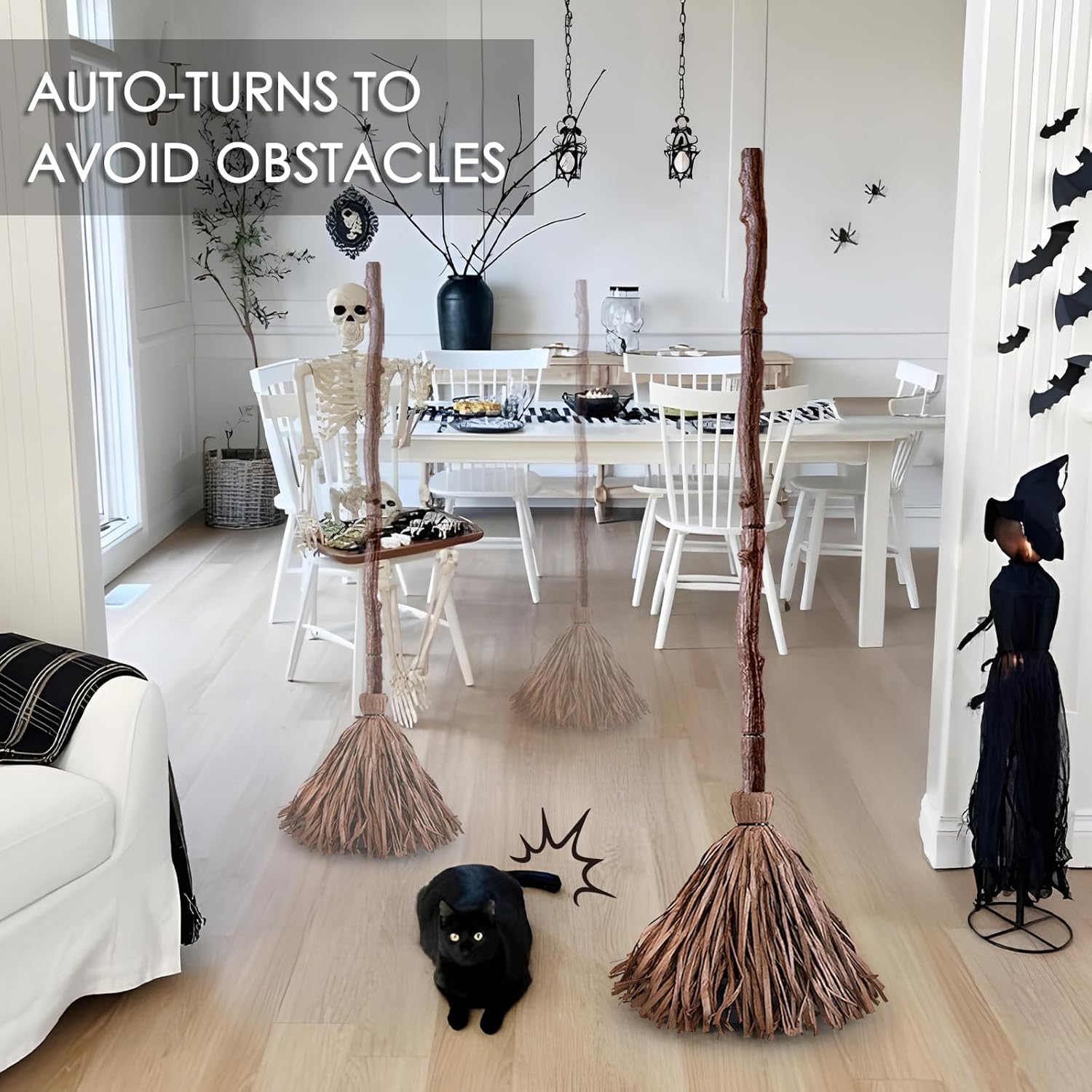 47-Inch Musical Freestanding Broomstick Prop – Halloween Motion-Activated Decor