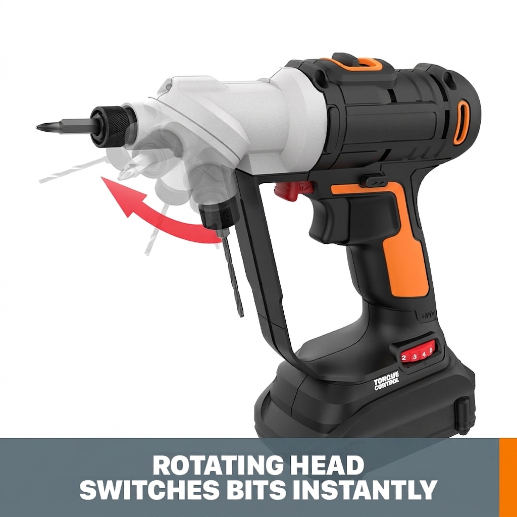 20V Rotating Dual-Chuck Cordless Drill – 2-in-1 Quick-Switch Power Tool Kit