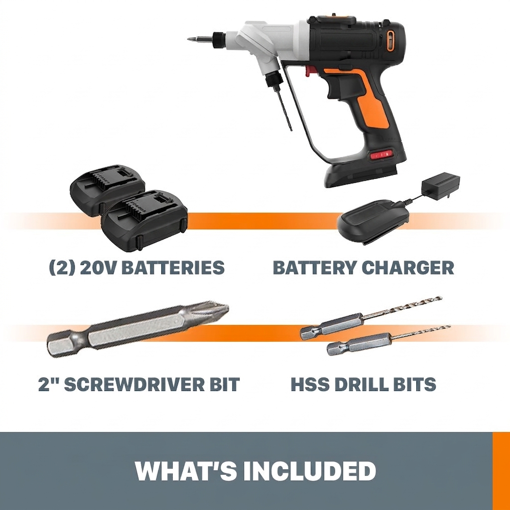 20V Rotating Dual-Chuck Cordless Drill – 2-in-1 Quick-Switch Power Tool Kit