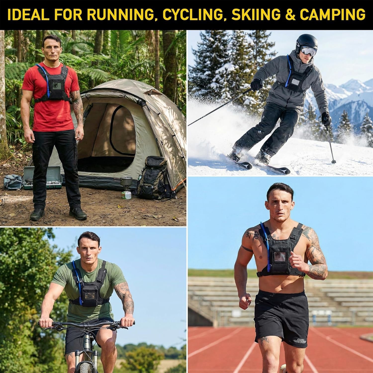 Running chest pack with holster and phone pocket