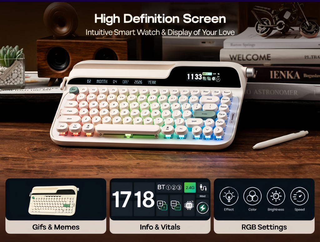 Retro Style 75% Mechanical Keyboard with Smart Display